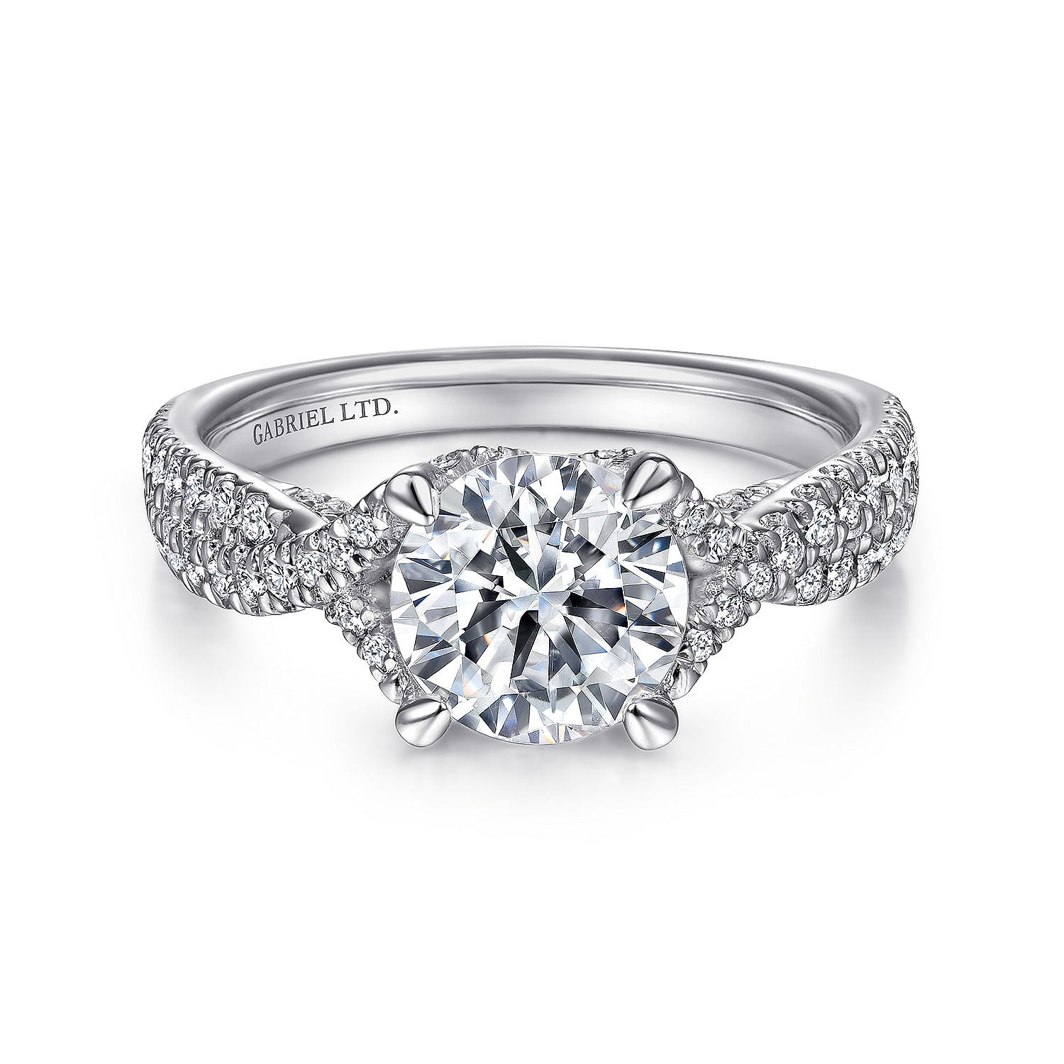 Gabriel - 18K White Gold Twisted Round Diamond Engagement Ring