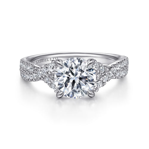 18K White Gold Twisted Round Diamond Engagement Ring