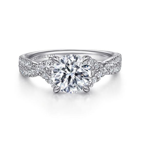 Gabriel - 18K White Gold Twisted Round Diamond Engagement Ring