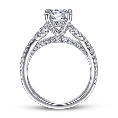 18K White Gold Twisted Round Diamond Engagement Ring