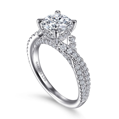 18K White Gold Twisted Round Diamond Engagement Ring