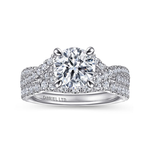 18K White Gold Twisted Round Diamond Engagement Ring