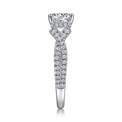 18K White Gold Twisted Round Diamond Engagement Ring