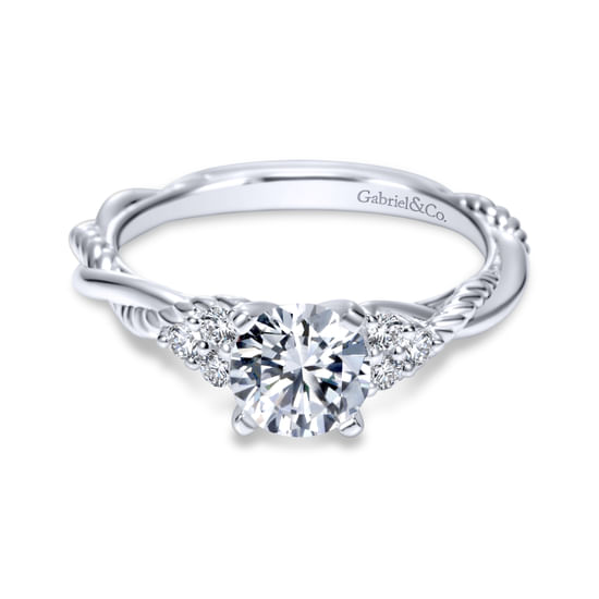 Gabriel - 18K White Gold Twisted Round Diamond Engagement Ring