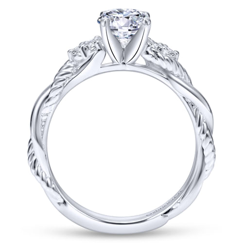 18K White Gold Twisted Round Diamond Engagement Ring