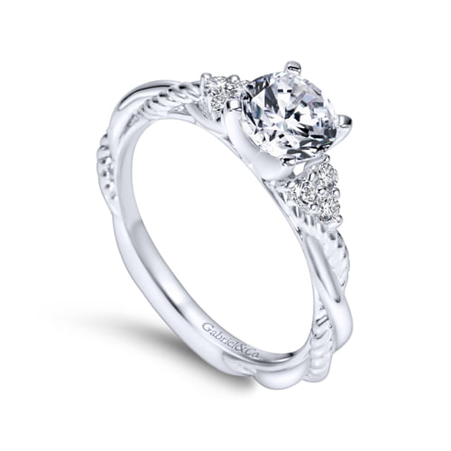 18K White Gold Twisted Round Diamond Engagement Ring