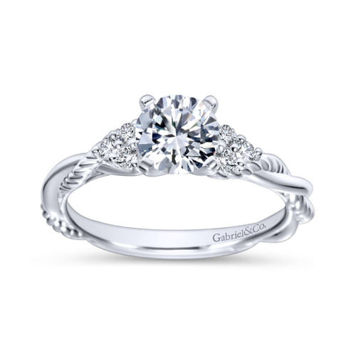 18K White Gold Twisted Round Diamond Engagement Ring