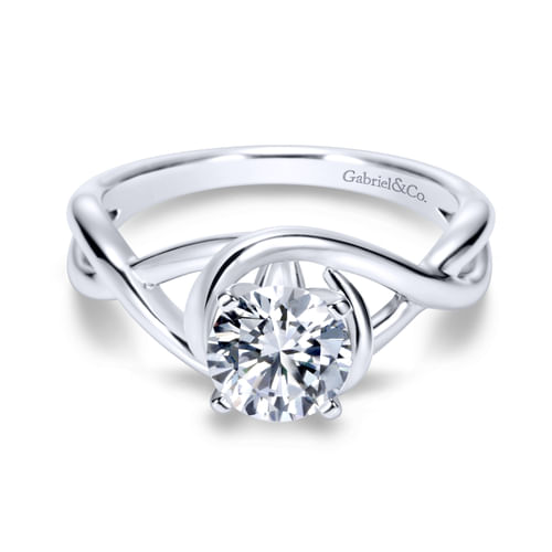 18K White Gold Twisted Round Diamond Engagement Ring