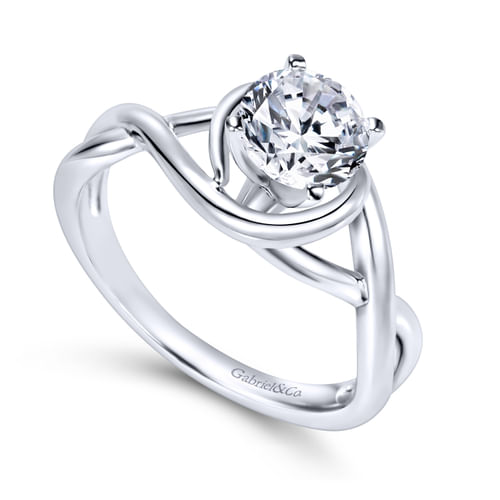18K White Gold Twisted Round Diamond Engagement Ring