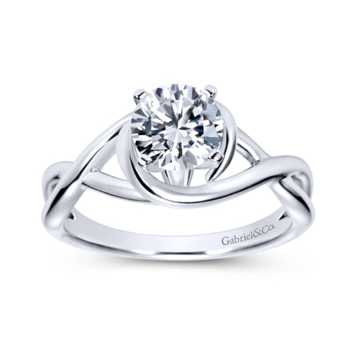 18K White Gold Twisted Round Diamond Engagement Ring