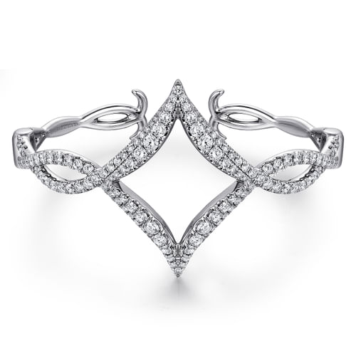 18K White Gold Twisted Square Diamond Pavé Bangle