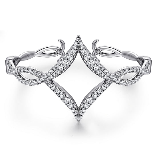 Gabriel - 18K White Gold Twisted Square Diamond Pavé Bangle