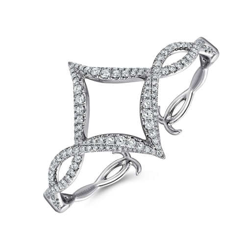 18K White Gold Twisted Square Diamond Pavé Bangle
