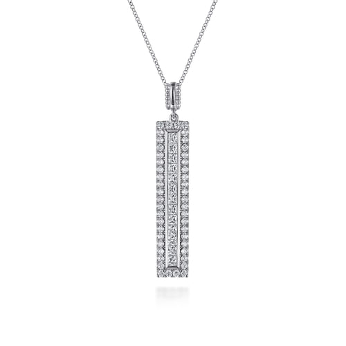 18K White Gold Vertical Diamond Bar Pendant Necklace