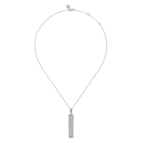 18K White Gold Vertical Diamond Bar Pendant Necklace