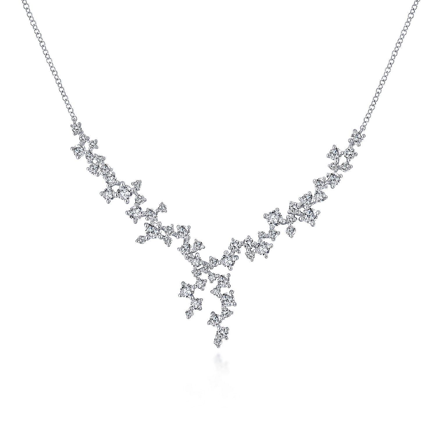 Gabriel - 18K White Gold Waterfall Lariat Diamond Cluster Necklace