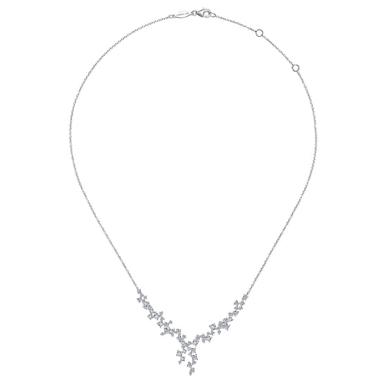 18K White Gold Waterfall Lariat Diamond Cluster Necklace angle 2 18K White Gold Waterfall Lariat Diamond Cluster Necklace angle 2