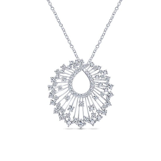 Gabriel - 18K White Gold Waterfall Swirl Diamond Pendant Necklace