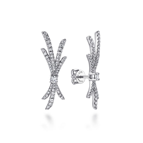 18K White Gold Whimsical Diamond Fan Stud Earrings