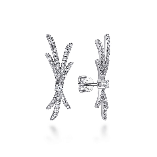 Gabriel - 18K White Gold Whimsical Diamond Fan Stud Earrings