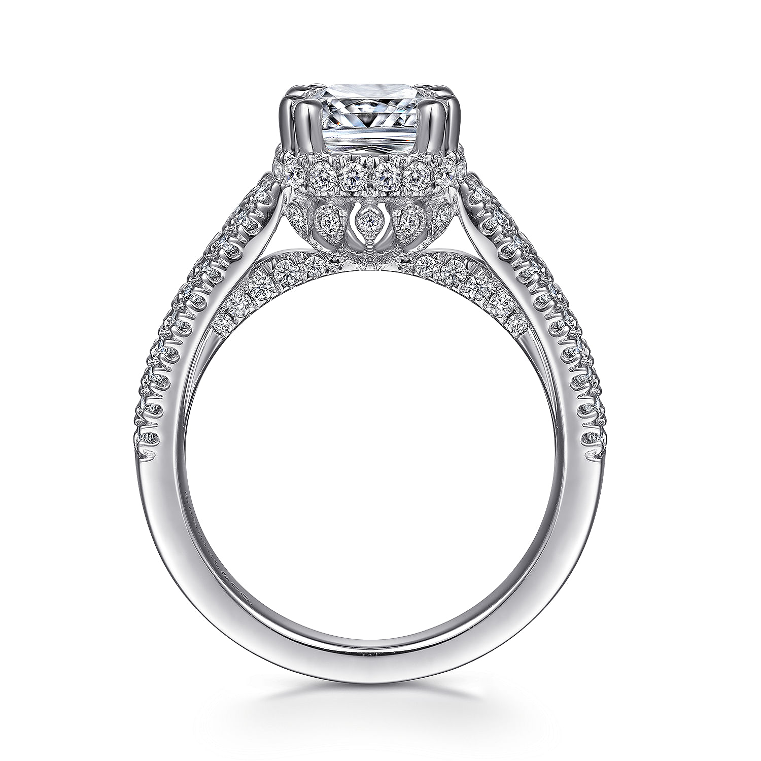 18K White Gold Wide Band Cushion Cut Diamond Channel Set Engagement Ring