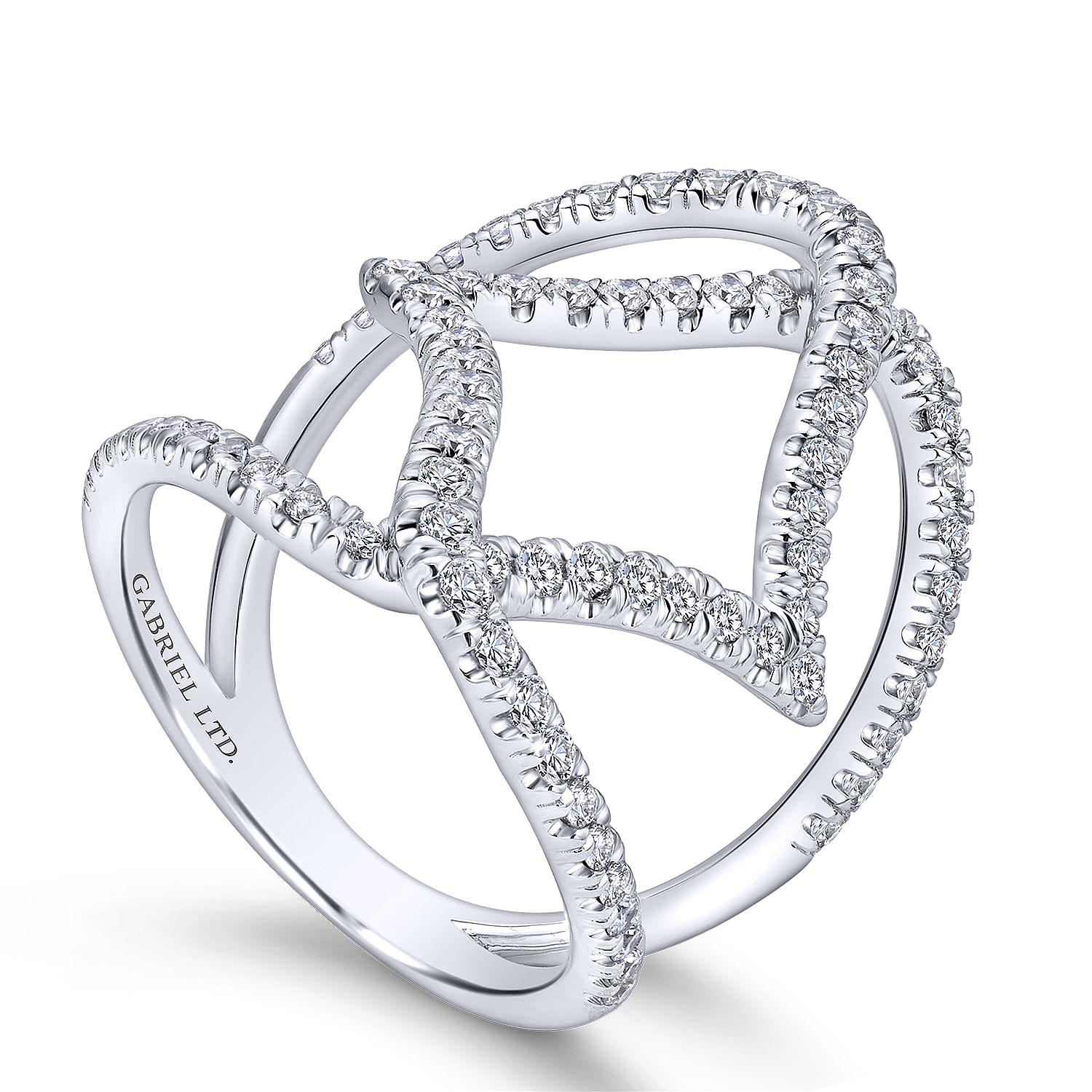 18K White Gold Wide Band Diamond Cage Ring