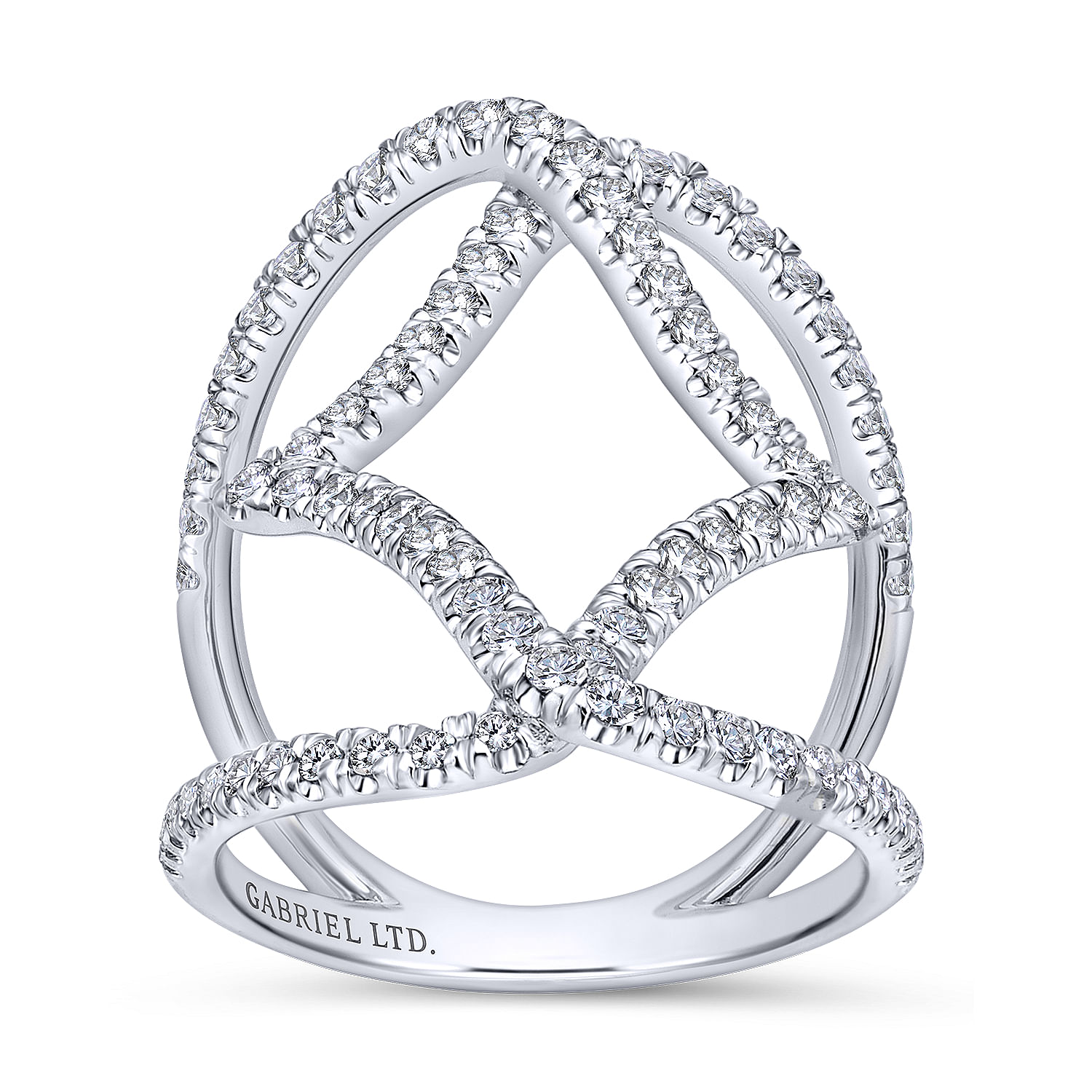 18K White Gold Wide Band Diamond Cage Ring