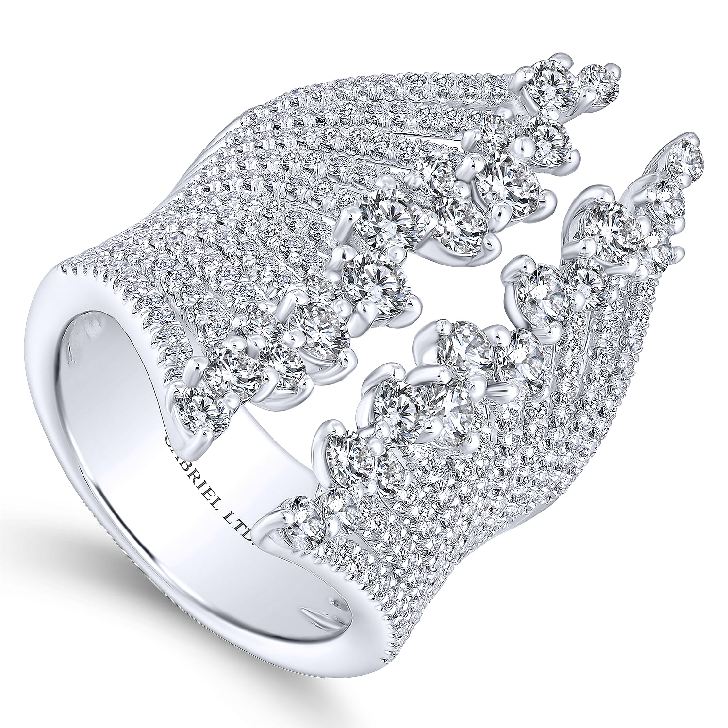 18K White Gold Wide Band Open Diamond Statement Ring