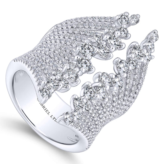 18K White Gold Wide Band Open Diamond Statement Ring angle 3 18K White Gold Wide Band Open Diamond Statement Ring angle 3