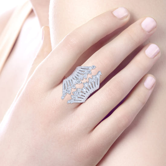 18K White Gold Wide Band Open Diamond Statement Ring angle 5 18K White Gold Wide Band Open Diamond Statement Ring angle 5