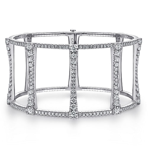 18K White Gold Wide Diamond Cage Bracelet