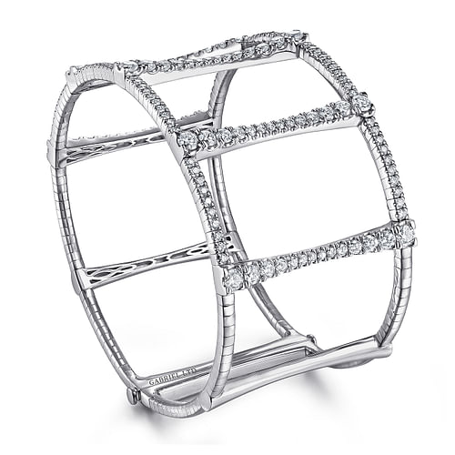 18K White Gold Wide Diamond Cage Bracelet