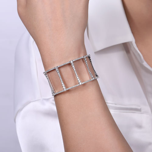 18K White Gold Wide Diamond Cage Bracelet