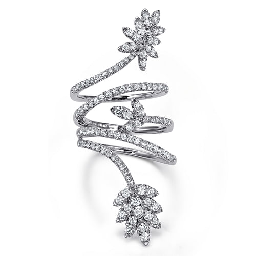 18K White Gold Wide Diamond Leaf Statement Wrap Ring