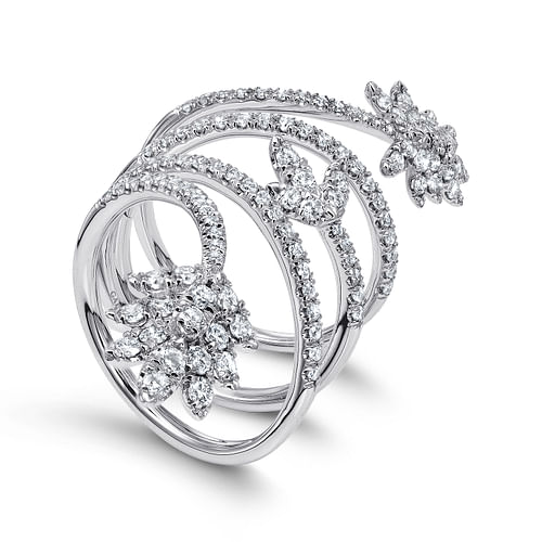 18K White Gold Wide Diamond Leaf Statement Wrap Ring