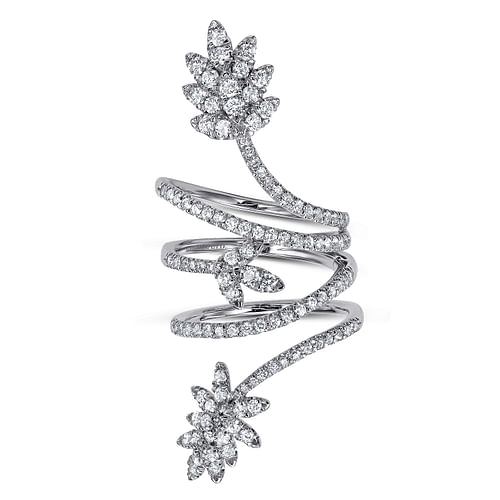 18K White Gold Wide Diamond Leaf Statement Wrap Ring