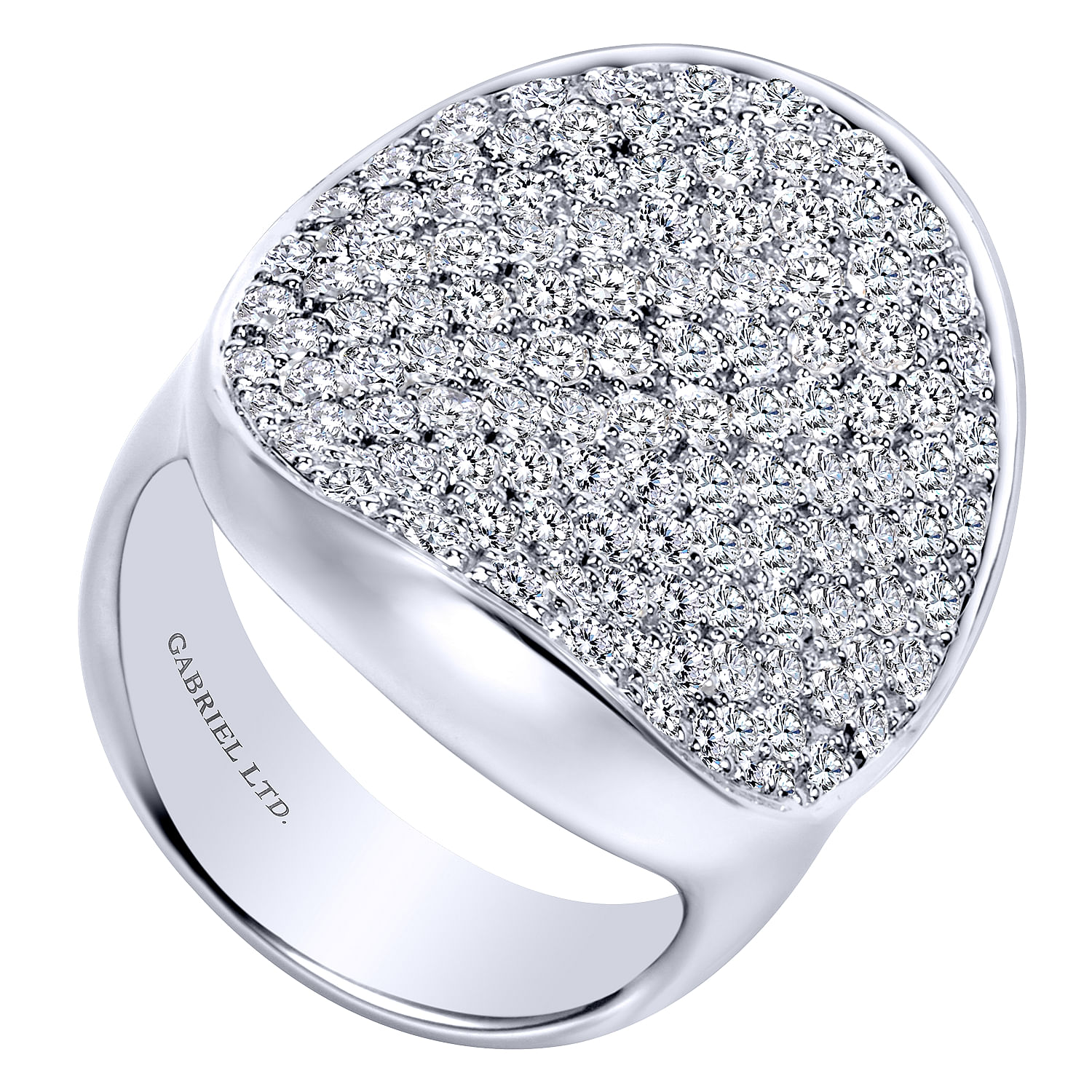 18K White Gold Wide Diamond Pavé Domed Ring