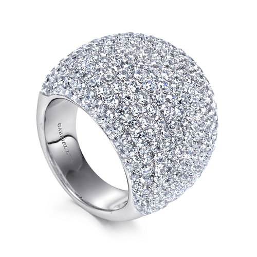 18K White Gold Wide Diamond Pavé Domed Ring