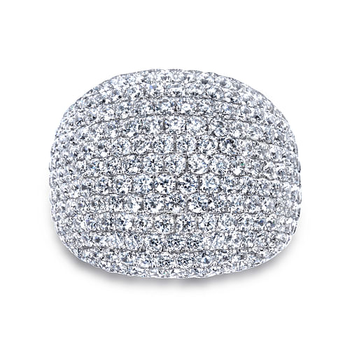 18K White Gold Wide Diamond Pavé Domed Ring