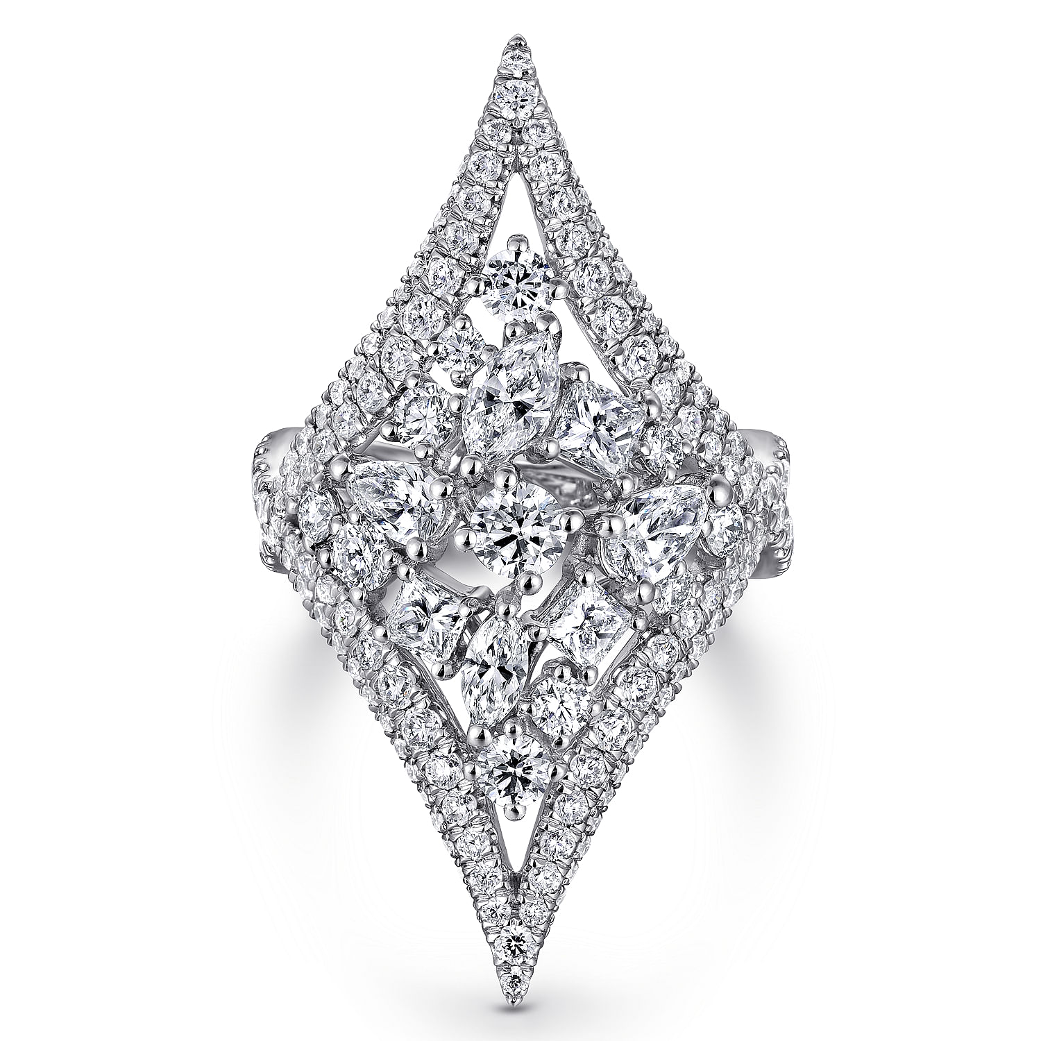 18K White Gold Wide Elongated Pavé Diamond Ring