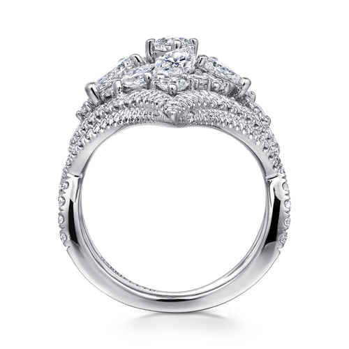 18K White Gold Wide Elongated Pavé Diamond Ring