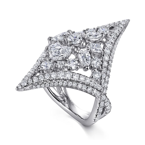 18K White Gold Wide Elongated Pavé Diamond Ring