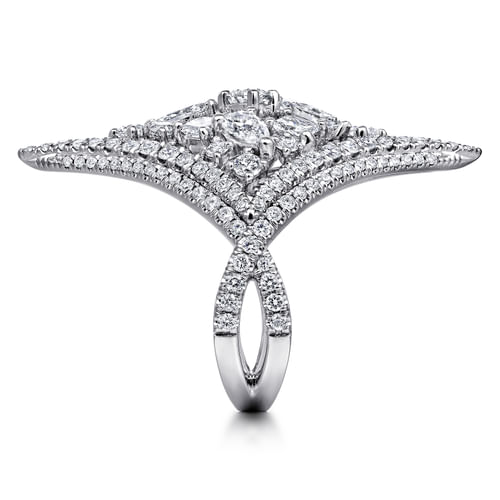 18K White Gold Wide Elongated Pavé Diamond Ring