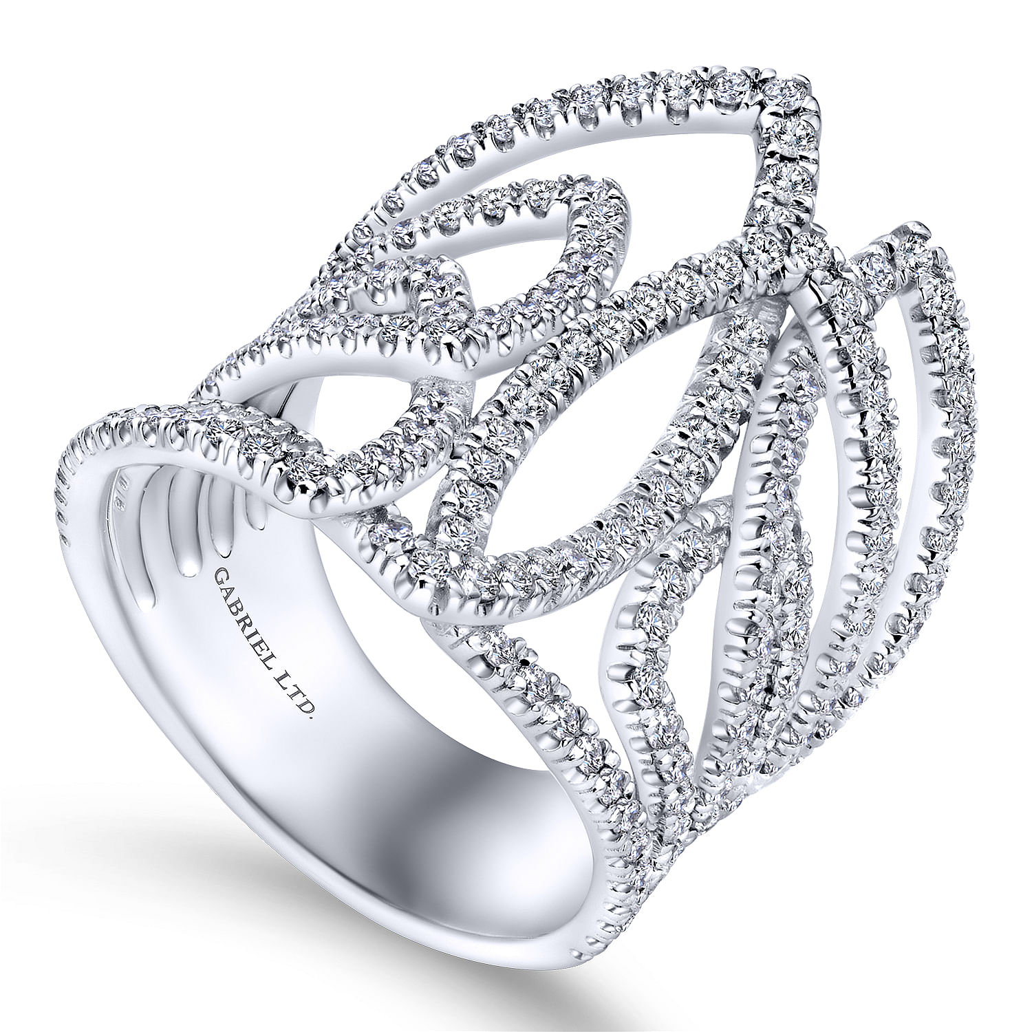 18K White Gold Wide Intersecting Diamond Statement Ring