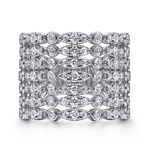 18K White Gold Wide Multi Row Diamond Ring