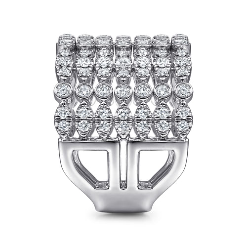 18K White Gold Wide Multi Row Diamond Ring