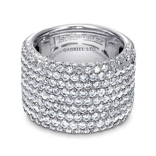 18K White Gold Wide Multi Row Diamond Ring