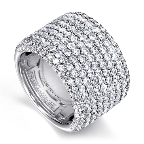 18K White Gold Wide Multi Row Diamond Ring