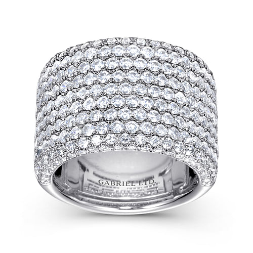 18K White Gold Wide Multi Row Diamond Ring