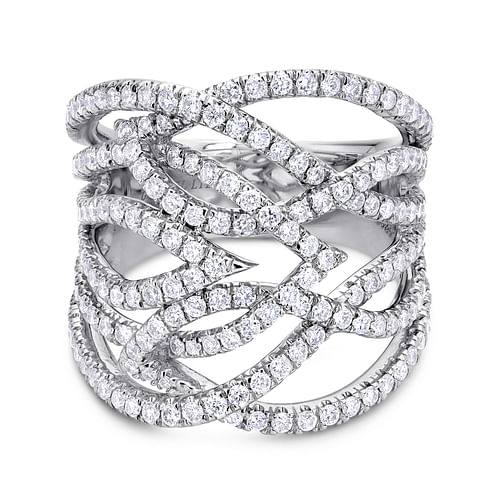 18K White Gold Wide Multi Row Diamond Wide Band Ring